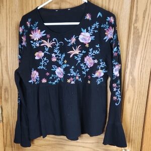 Unbranded  Black Floral Embroidered Blouse